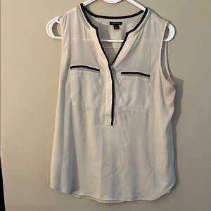 Ann Taylor Cream Sleeveless Blouse with Black Accents
